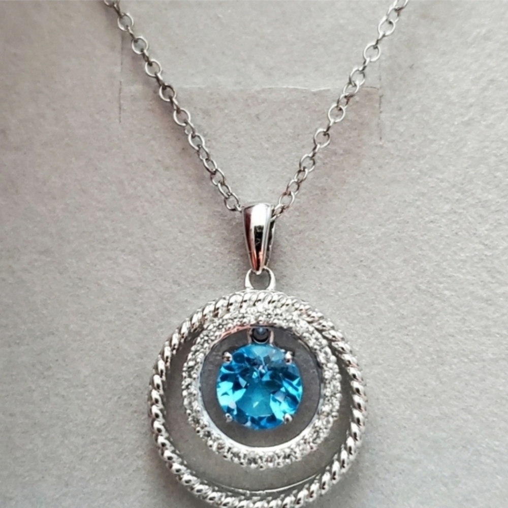 Swiss Blue Topaz and Lab-Created White Sapphire in Sterling Silver (J003)